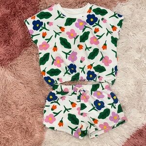 Cat & Jack White Floral Two-Piece Set with Pink, Blue, Green & Orange